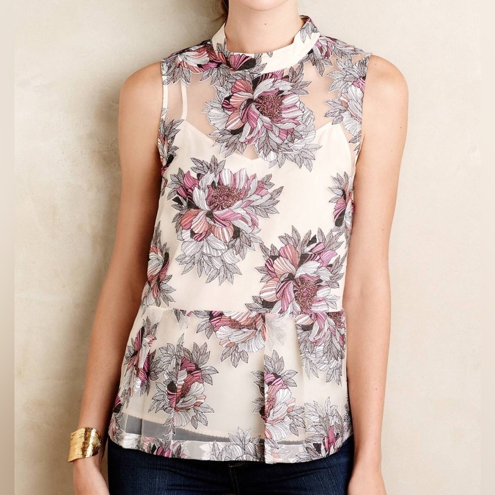 Anthropologie Moulinette Soeurs Floral Sheer Blouse Dainty Garden Whimsical